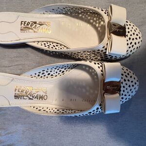 Salvatore Ferragamo  Leather Cream slides